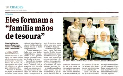 Recorte da página 10 do caderno Cidades de A Gazeta de 24 de março de 2013, com a foto de seu Alonso Bidoia, dona Diva e os filhos Fernando, Cesar e Antônio Carlos